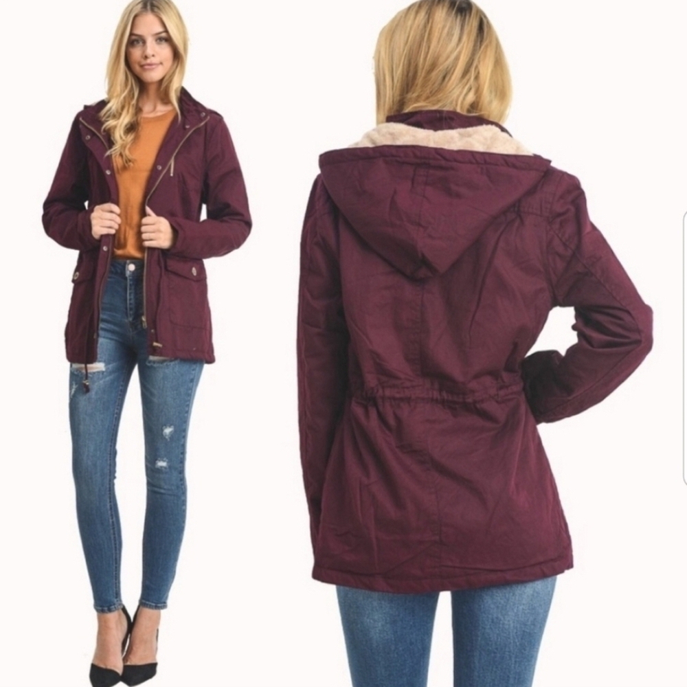 Stylish Burgundy Hooded Utility Jacket